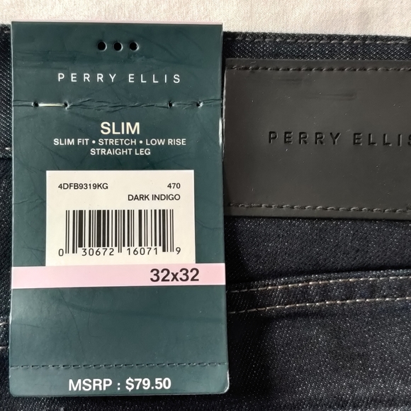 Dark Indigo Men's Perry Ellis Slim Fit Stretch Jeans - Picture 1 of 4